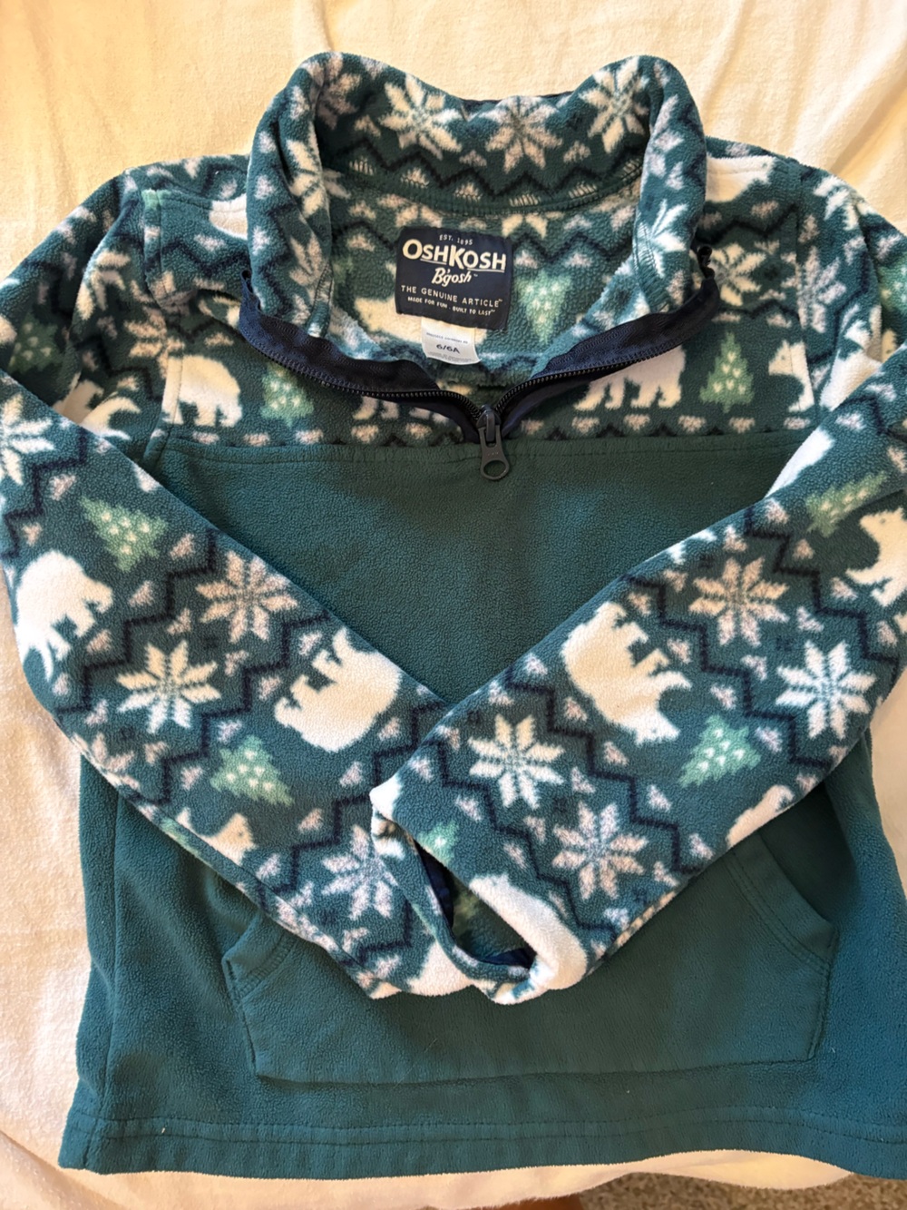 OshKosh B'gosh Teal and White Zip-Up Polar Fleece Sweater